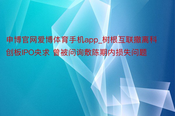 申博官网爱博体育手机app_树根互联撤离科创板IPO央求 曾被问询敷陈期内损失问题