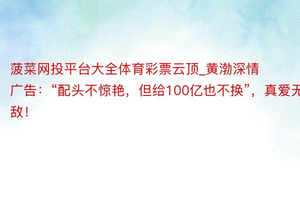 菠菜网投平台大全体育彩票云顶_黄渤深情广告：“配头不惊艳，但给100亿也不换”，真爱无敌！